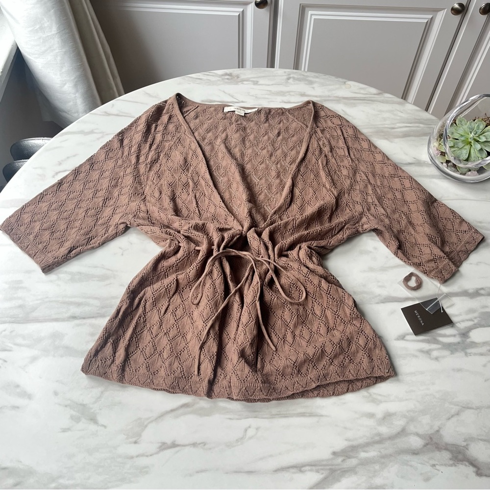 SOLD it on eBay✔️ Merona Pointelle Knit Cardigan tie-waist 100% Cotton Sz S NWT